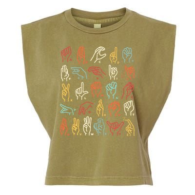 Asl Abc American Sign Language Alphabet Retro Deaf Awareness Garment-Dyed Women's Muscle Tee