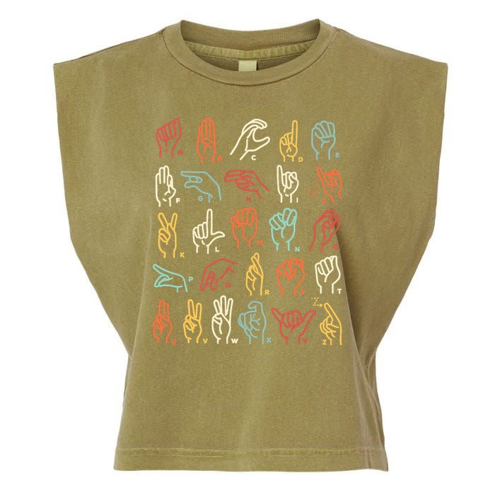 Asl Abc American Sign Language Alphabet Retro Deaf Awareness Garment-Dyed Women's Muscle Tee
