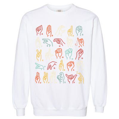 Asl Abc American Sign Language Alphabet Retro Deaf Awareness Garment-Dyed Sweatshirt