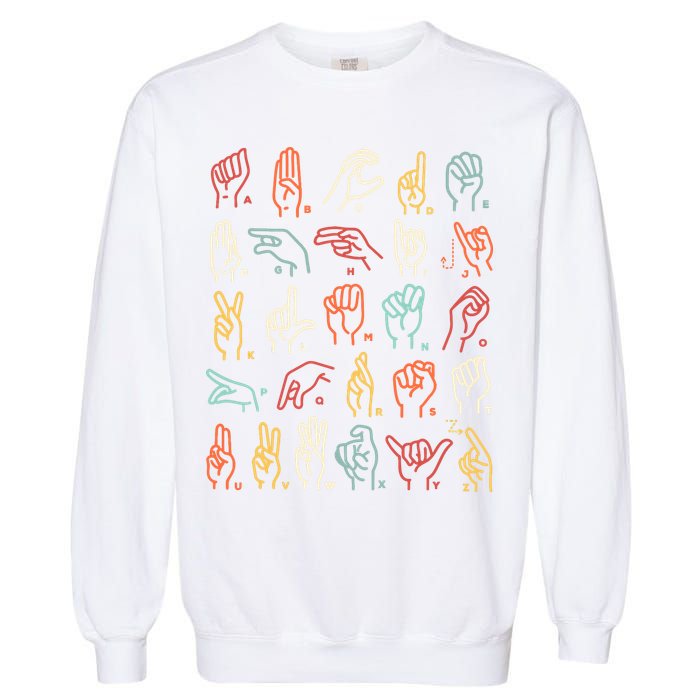 Asl Abc American Sign Language Alphabet Retro Deaf Awareness Garment-Dyed Sweatshirt