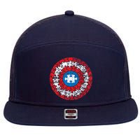 Autism Awareness America Shield Parody Spoof Design 7 Panel Mesh Trucker Snapback Hat