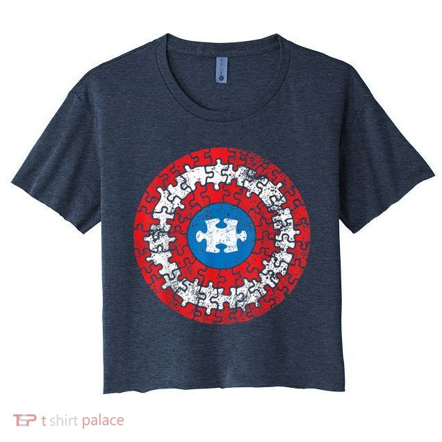 Autism Awareness America Shield Parody Spoof Design Women's Crop Top Tee