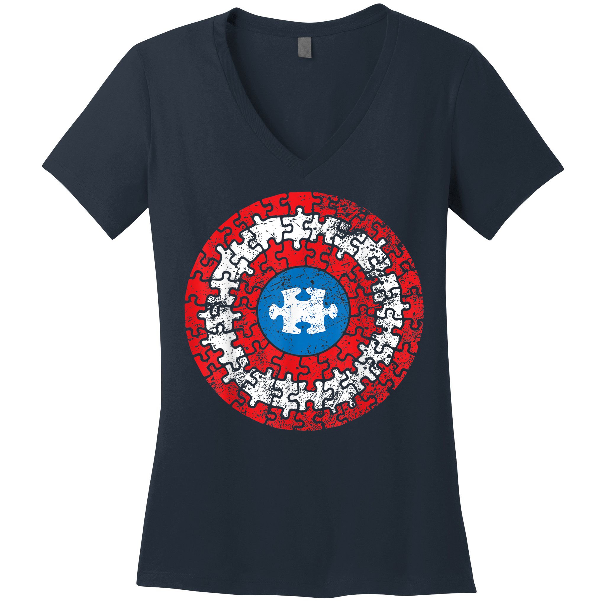 Autism Awareness America Shield Parody Spoof Design Women's V-Neck T-Shirt