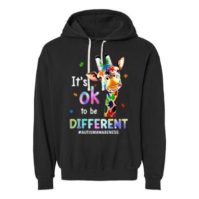 Autism Awareness Acceptance Giraffe Its Ok To Be Different Garment-Dyed Fleece Hoodie