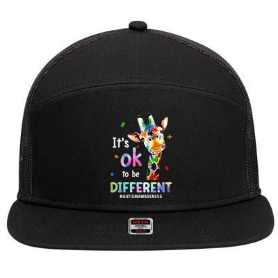 Autism Awareness Acceptance Giraffe Its Ok To Be Different 7 Panel Mesh Trucker Snapback Hat