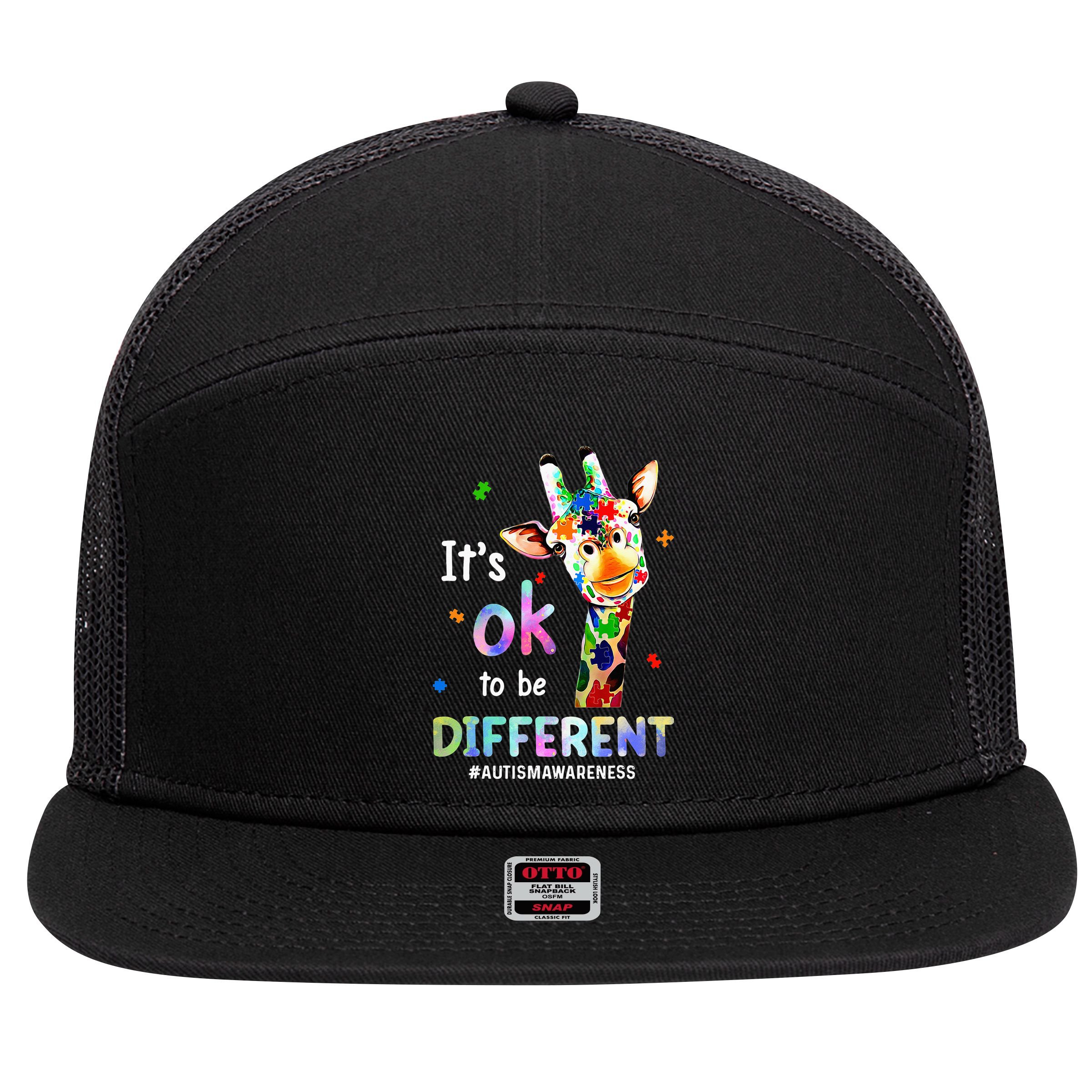 Autism Awareness Acceptance Giraffe Its Ok To Be Different 7 Panel Mesh Trucker Snapback Hat