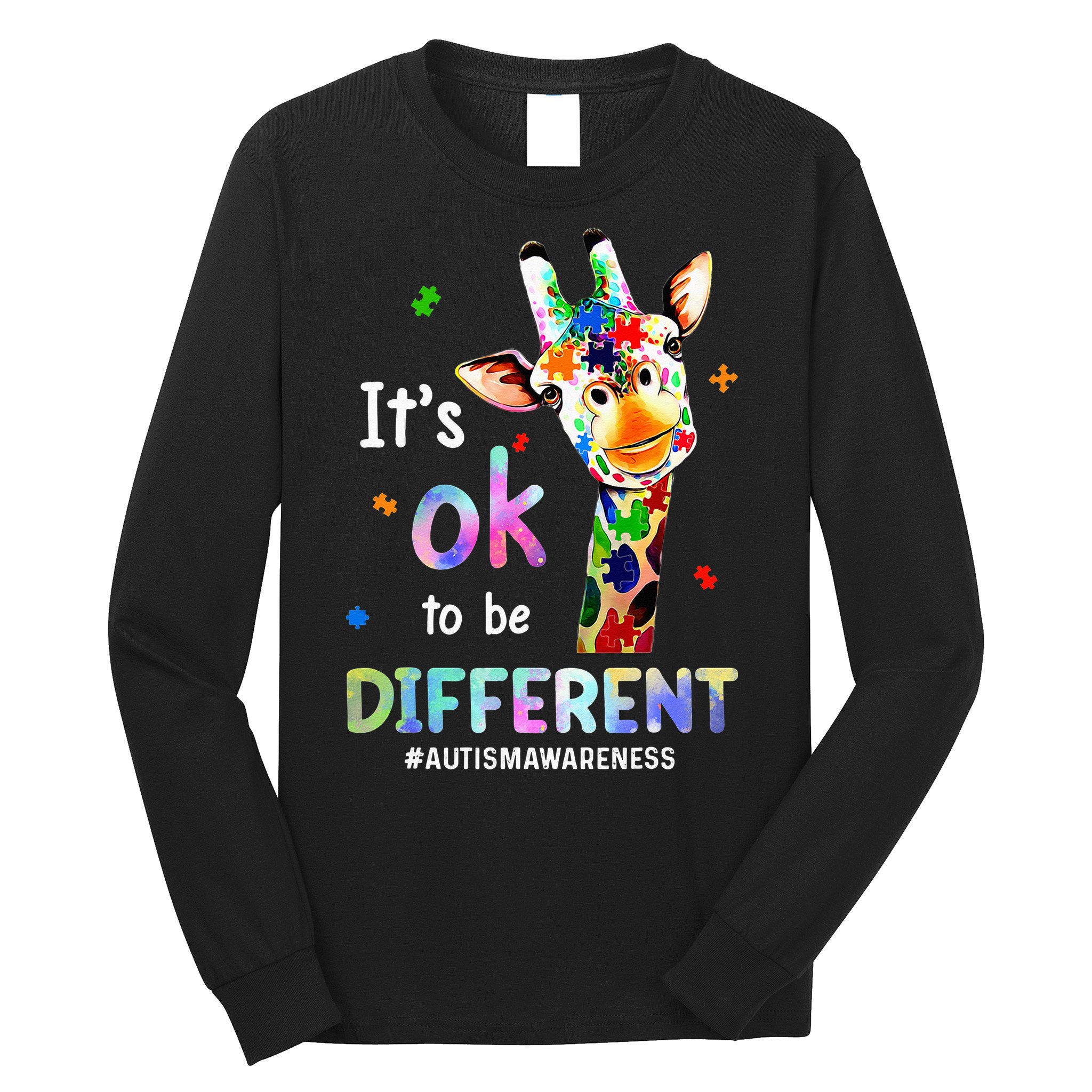 Autism Awareness Acceptance Giraffe Its Ok To Be Different Long Sleeve Shirt