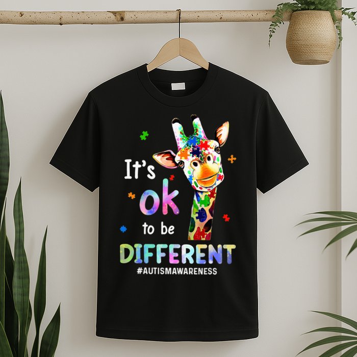 Autism Awareness Acceptance Giraffe Its Ok To Be Different T-Shirt
