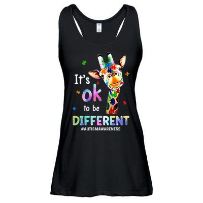 Autism Awareness Acceptance Giraffe Its Ok To Be Different Ladies Essential Flowy Tank