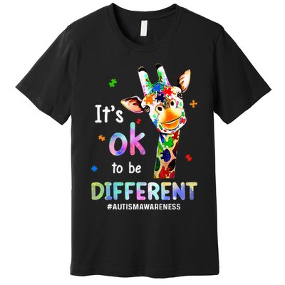 Autism Awareness Acceptance Giraffe Its Ok To Be Different Premium T-Shirt