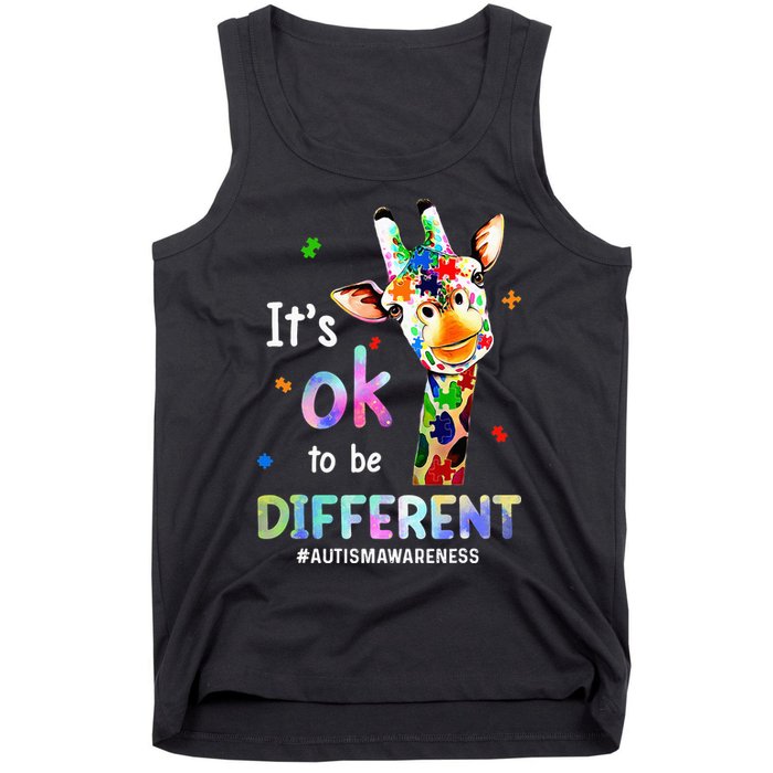 Autism Awareness Acceptance Giraffe Its Ok To Be Different Tank Top