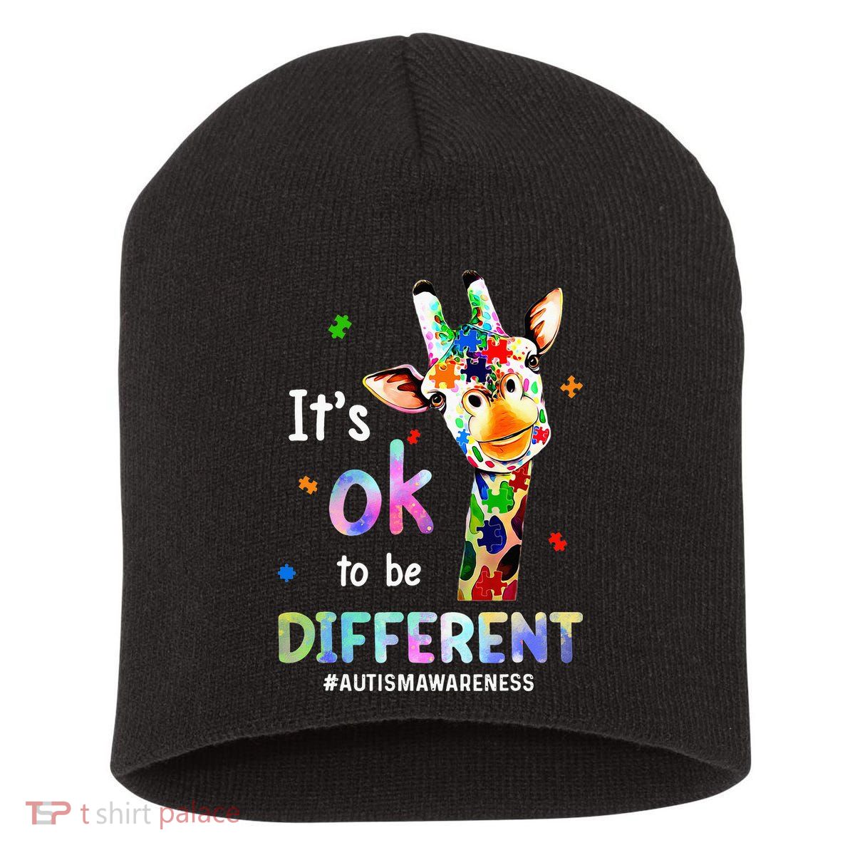 Autism Awareness Acceptance Giraffe Its Ok To Be Different Short Acrylic Beanie