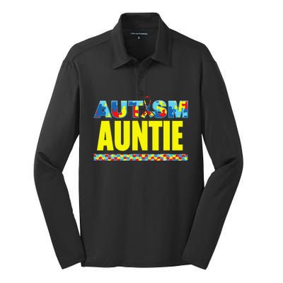 Autism Auntie Awareness Support Silk Touch Performance Long Sleeve Polo