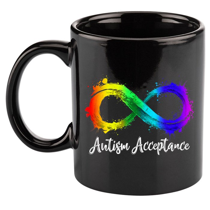 Autism Awareness Acceptance Rainbow Infinity Symbol Gift 11oz C Handle Ceramic Mug