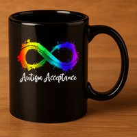 Autism Awareness Acceptance Rainbow Infinity Symbol Gift 11oz C Handle Ceramic Mug