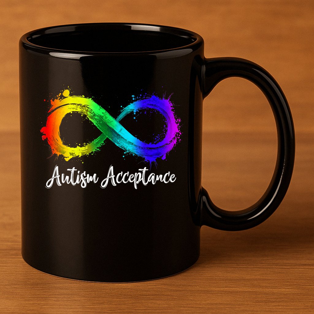 Autism Awareness Acceptance Rainbow Infinity Symbol Gift 11oz C Handle Ceramic Mug