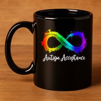 Autism Awareness Acceptance Rainbow Infinity Symbol Gift 11oz C Handle Ceramic Mug