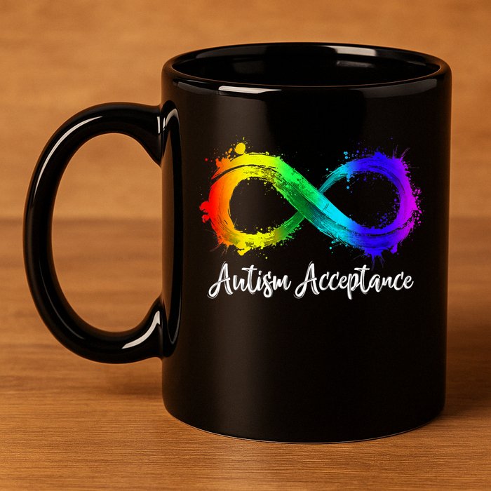 Autism Awareness Acceptance Rainbow Infinity Symbol Gift 11oz C Handle Ceramic Mug