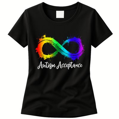Autism Awareness Acceptance Rainbow Infinity Symbol Gift Womens T-Shirt