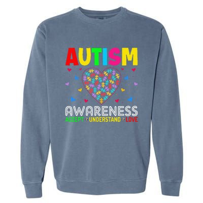 Autism Awareness Accept Understand Love ASD Motivational Garment-Dyed Sweatshirt