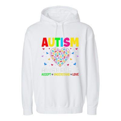 Autism Awareness Accept Understand Love ASD Motivational Garment-Dyed Fleece Hoodie