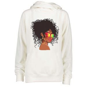 Afro African American  Black Melanin Queen Juneteenth Womens Funnel Neck Pullover Hood