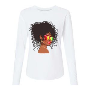 Afro African American  Black Melanin Queen Juneteenth Womens Cotton Relaxed Long Sleeve T-Shirt