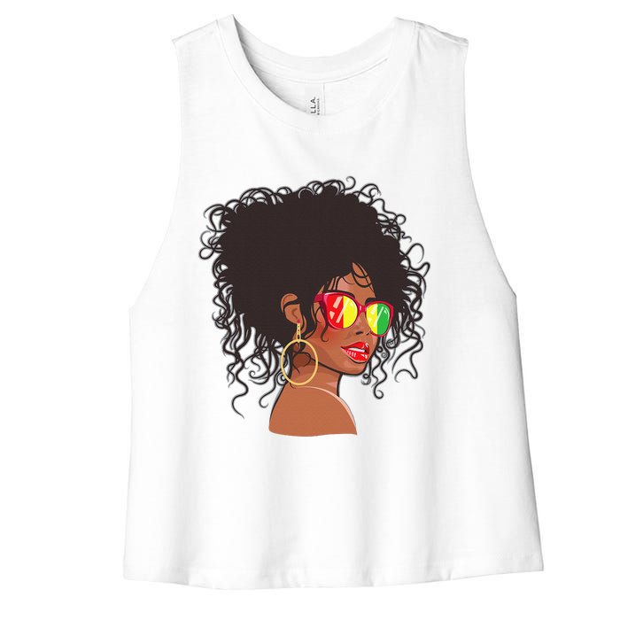 Afro African American  Black Melanin Queen Juneteenth Women's Racerback Cropped Tank