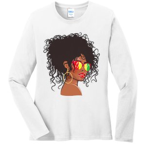 Afro African American  Black Melanin Queen Juneteenth Ladies Long Sleeve Shirt