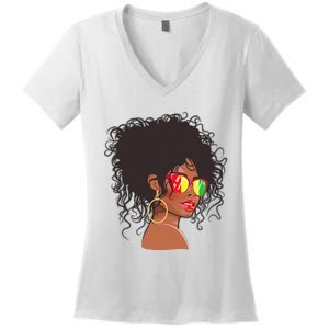 Afro African American  Black Melanin Queen Juneteenth Women's V-Neck T-Shirt