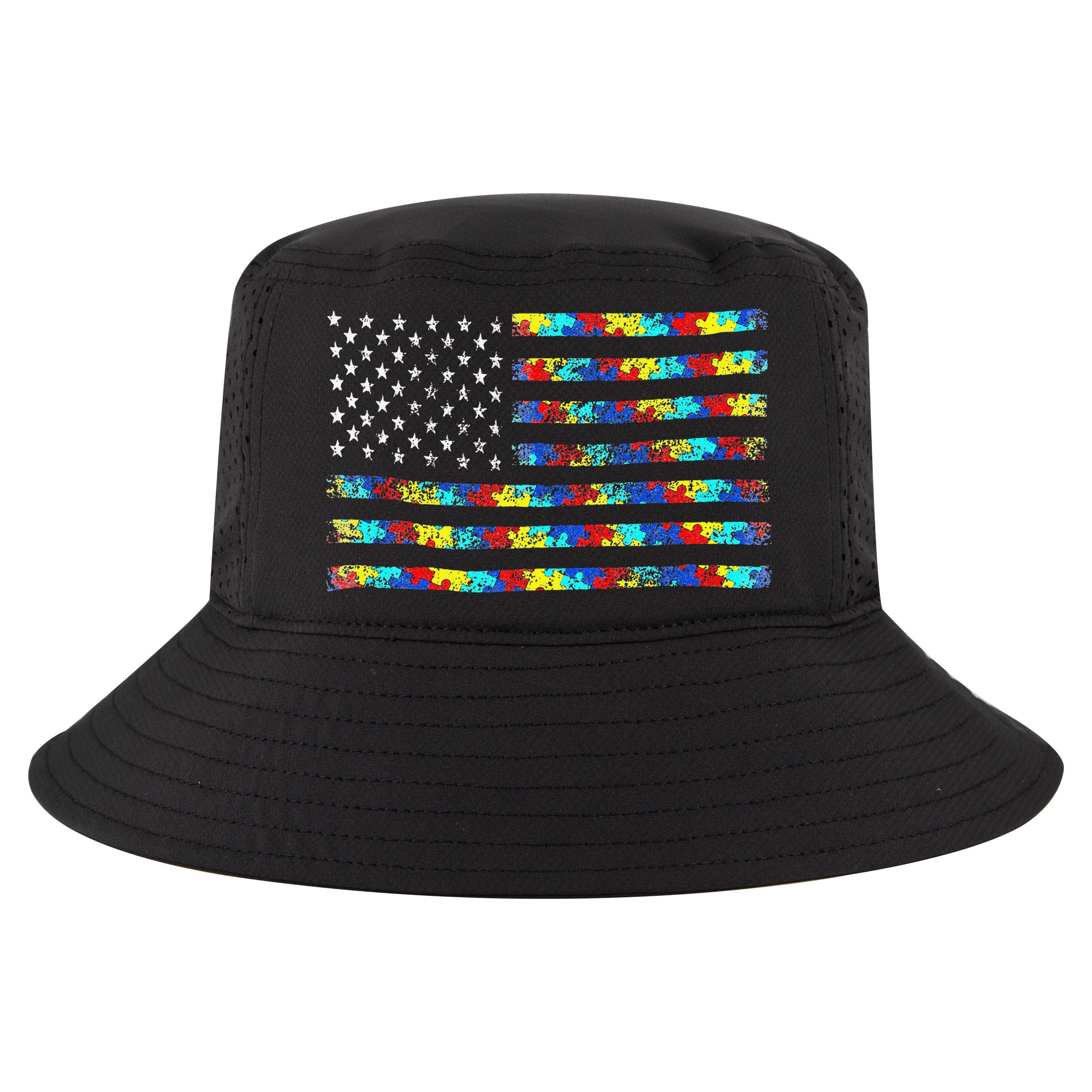 Autism Awareness American Flag Cool Comfort Performance Bucket Hat