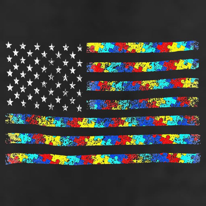 Autism Awareness American Flag 7 Panel Mesh Trucker Snapback Hat