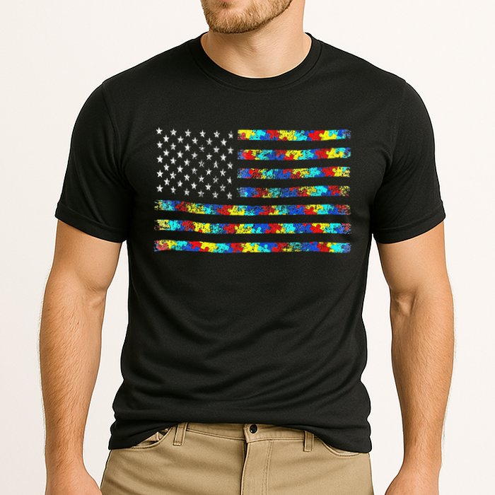 Autism Awareness American Flag Cooling Performance Crew T-Shirt