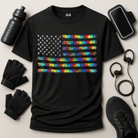Autism Awareness American Flag Cooling Performance Crew T-Shirt