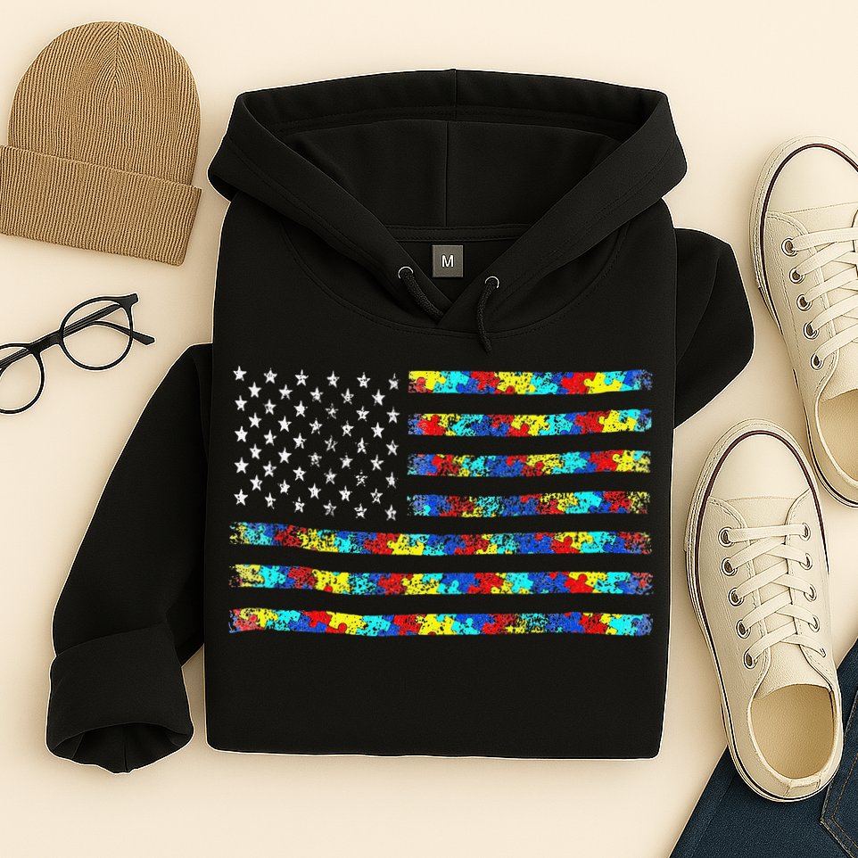 Autism Awareness American Flag Hoodie