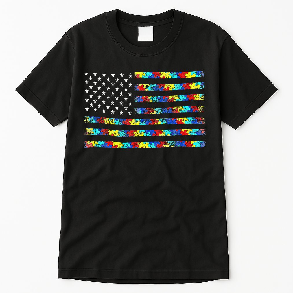 Autism Awareness American Flag Tall T-Shirt
