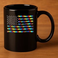 Autism Awareness American Flag 11oz C Handle Ceramic Mug