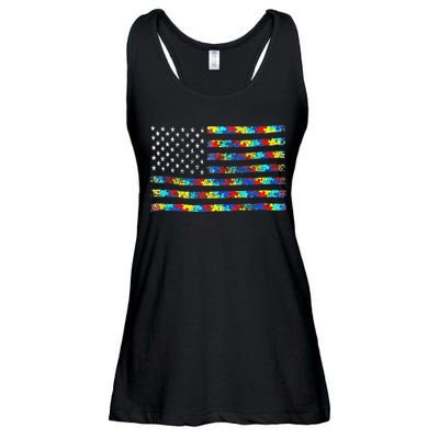 Autism Awareness American Flag Ladies Essential Flowy Tank