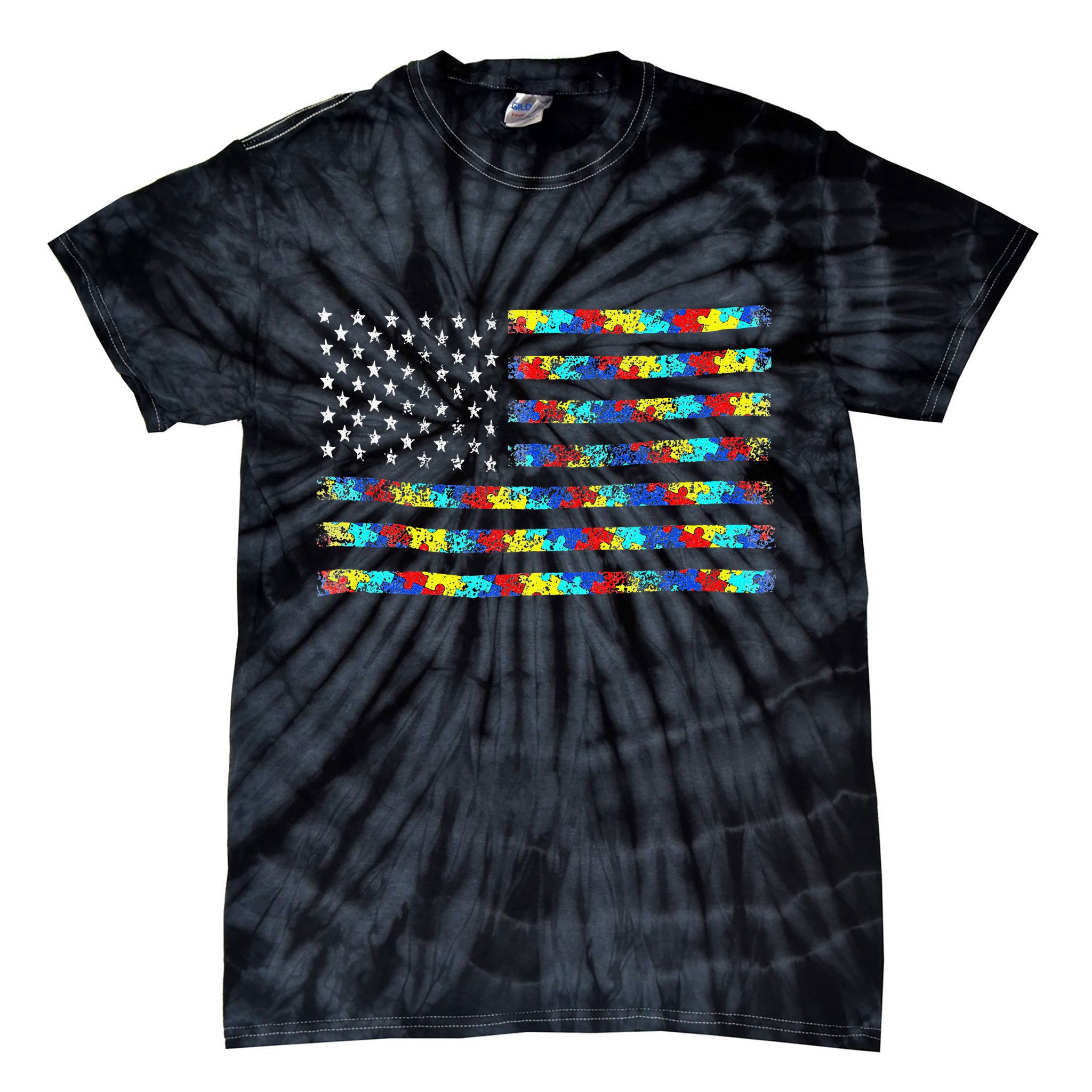 Autism Awareness American Flag Tie-Dye T-Shirt