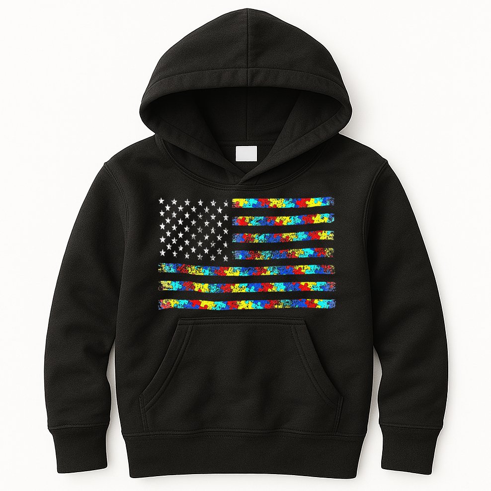 Autism Awareness American Flag Kids Hoodie