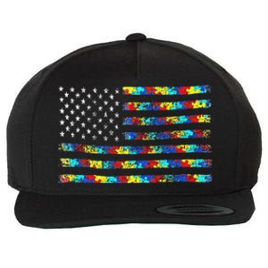 Autism Awareness American Flag Wool Snapback Cap