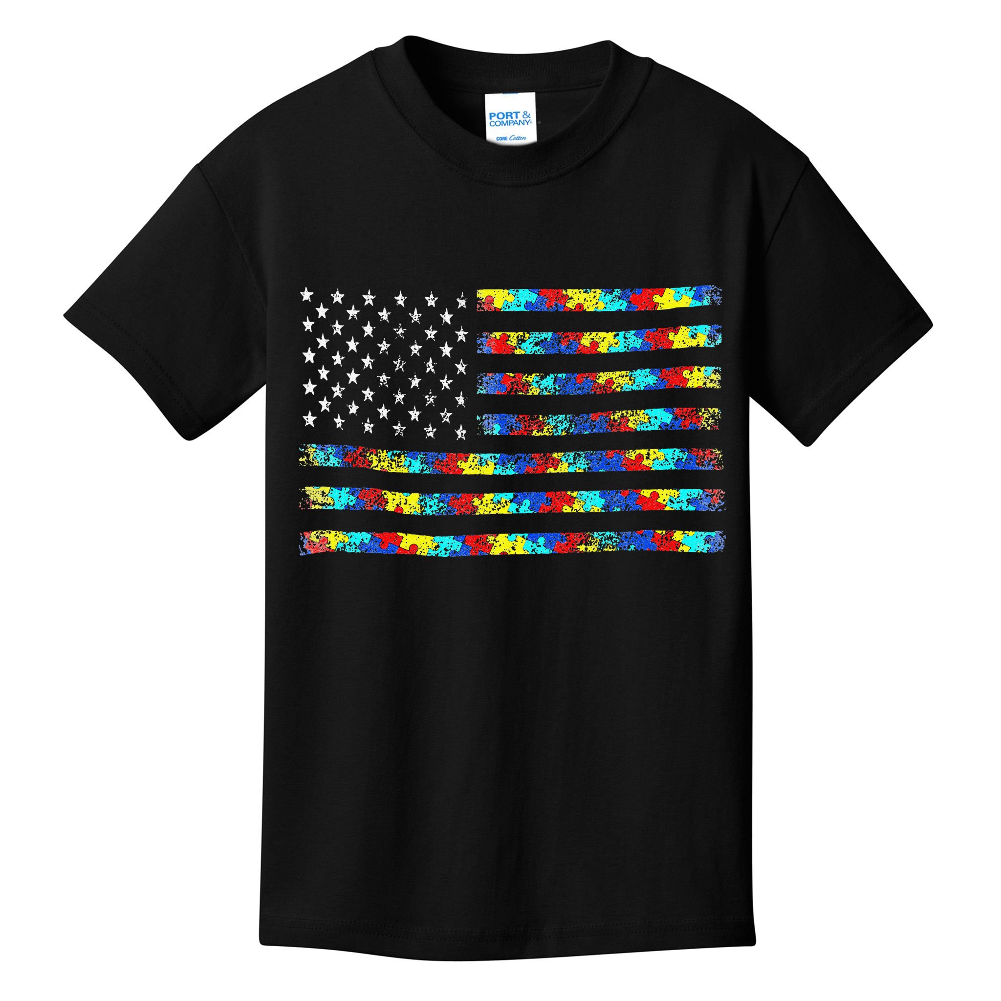 Autism Awareness American Flag Kids T-Shirt