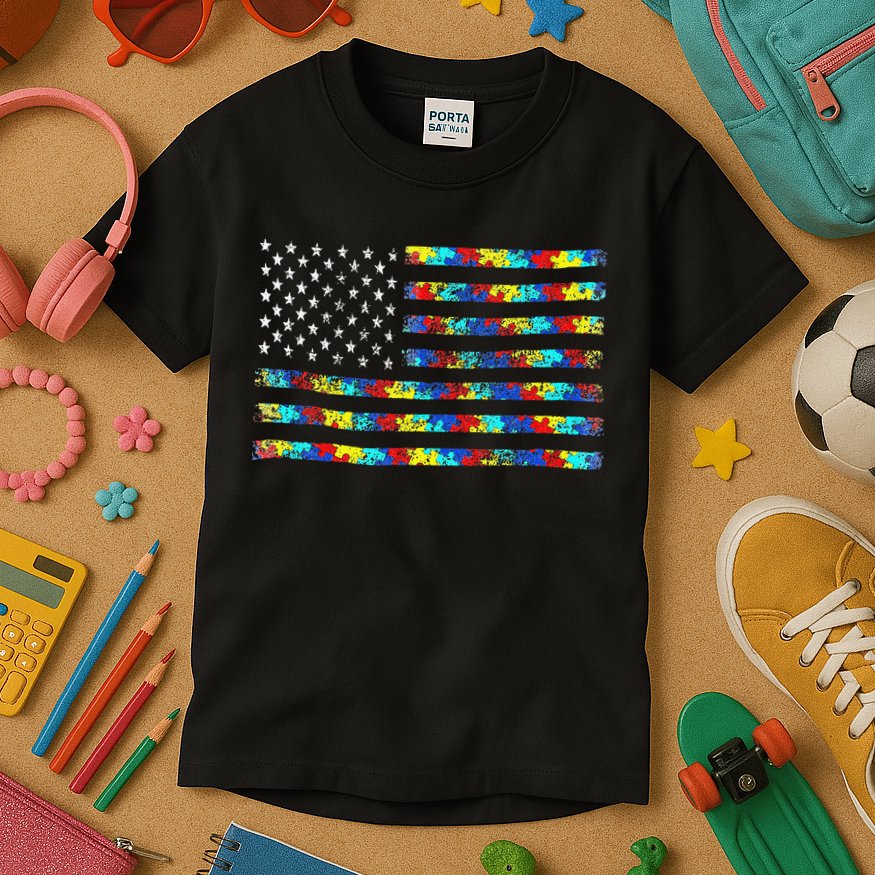 Autism Awareness American Flag Kids T-Shirt