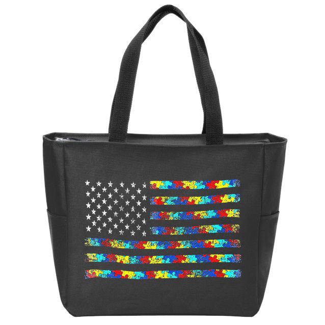 Autism Awareness American Flag Zip Tote Bag