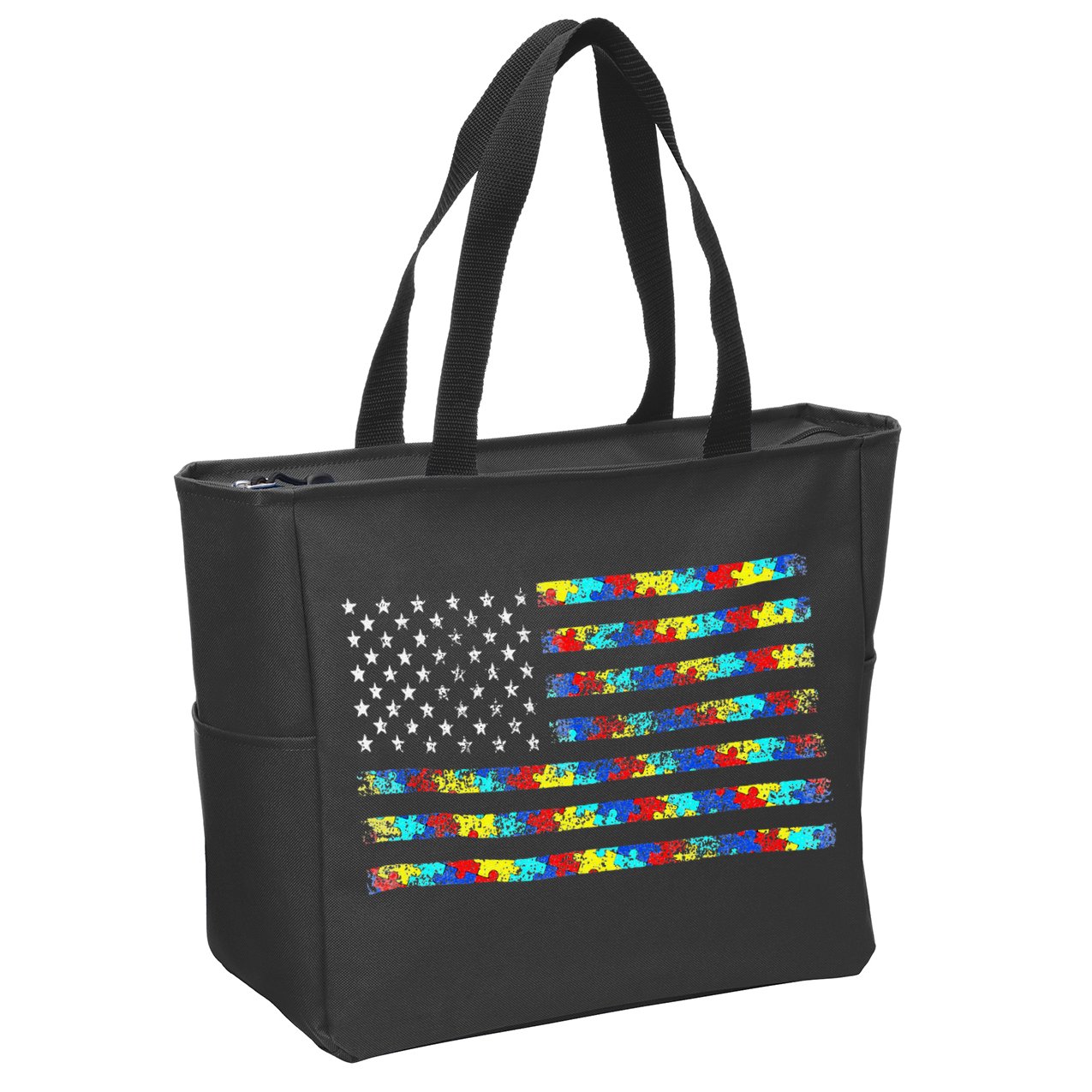 Autism Awareness American Flag Zip Tote Bag