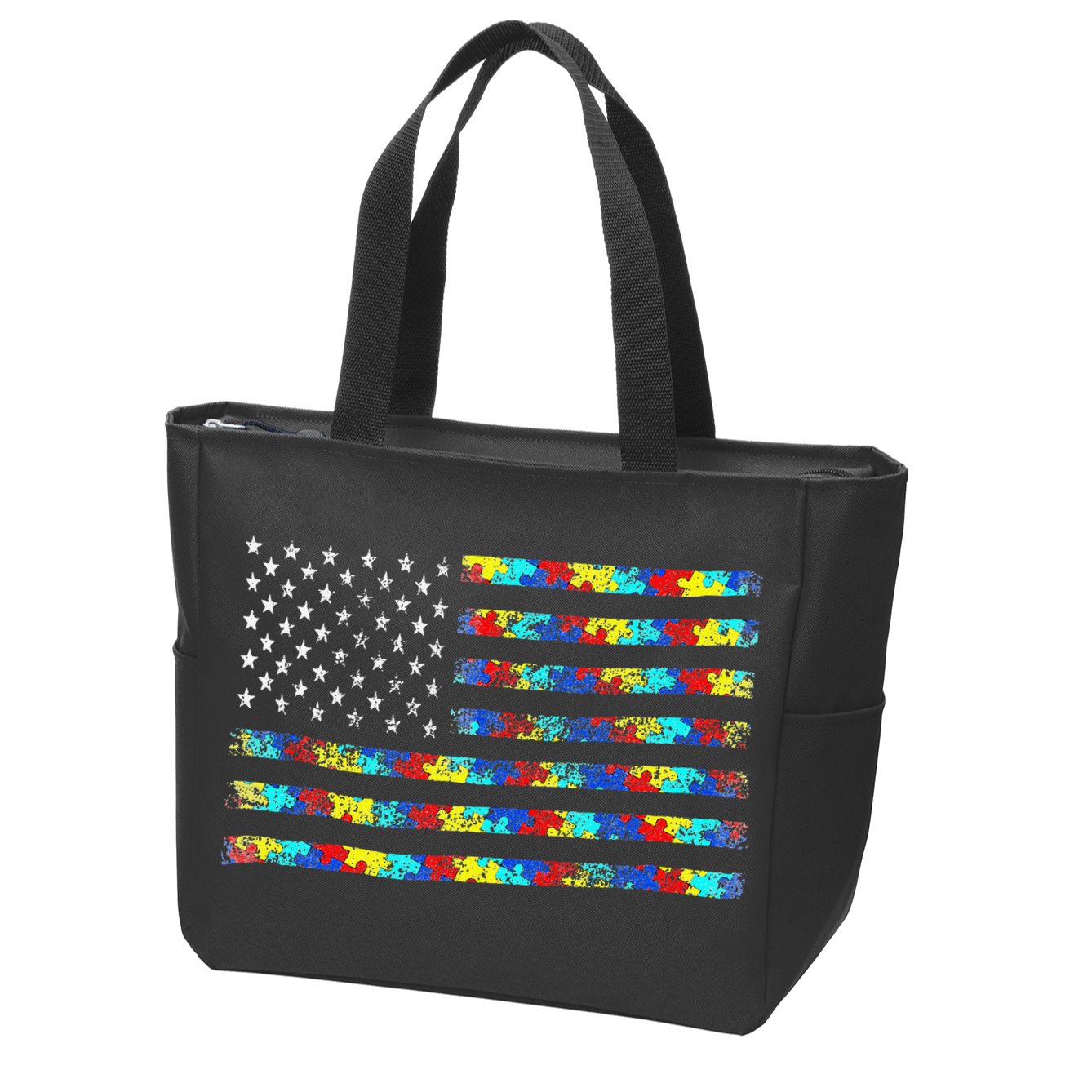 Autism Awareness American Flag Zip Tote Bag
