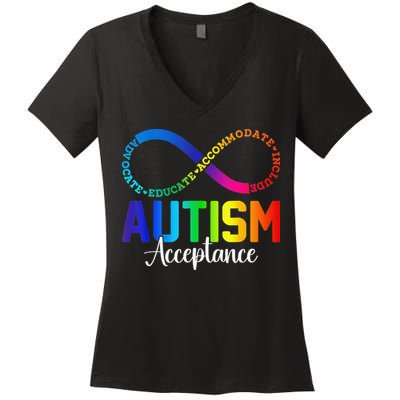 Autism Awareness Acceptance Infinity Symbol Women Gift Women's V-Neck T-Shirt