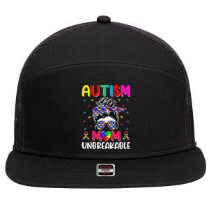 Autistic Autism Awareness Mom Life Bleached 7 Panel Mesh Trucker Snapback Hat