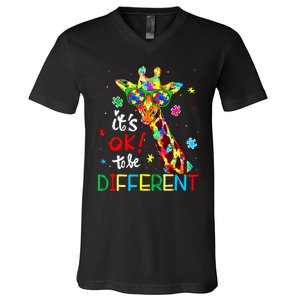 Autism Awareness Acceptance Women Its Ok To Be Different V-Neck T-Shirt