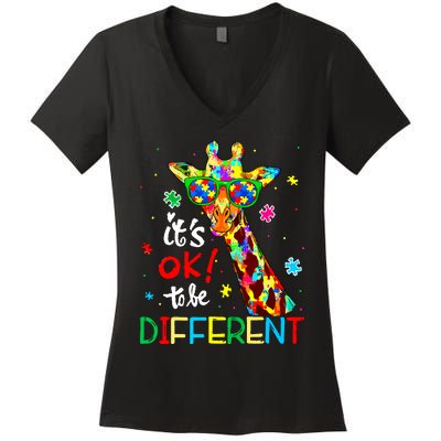 Autism Awareness Acceptance Women Its Ok To Be Different Women's V-Neck T-Shirt